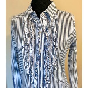NY&Co💥Ruffle & Blue Stripe Button Down